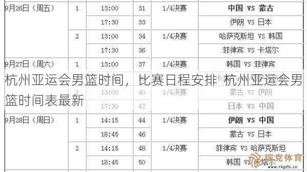 杭州亚运会男篮时间，比赛日程安排  杭州亚运会男篮时间表最新
